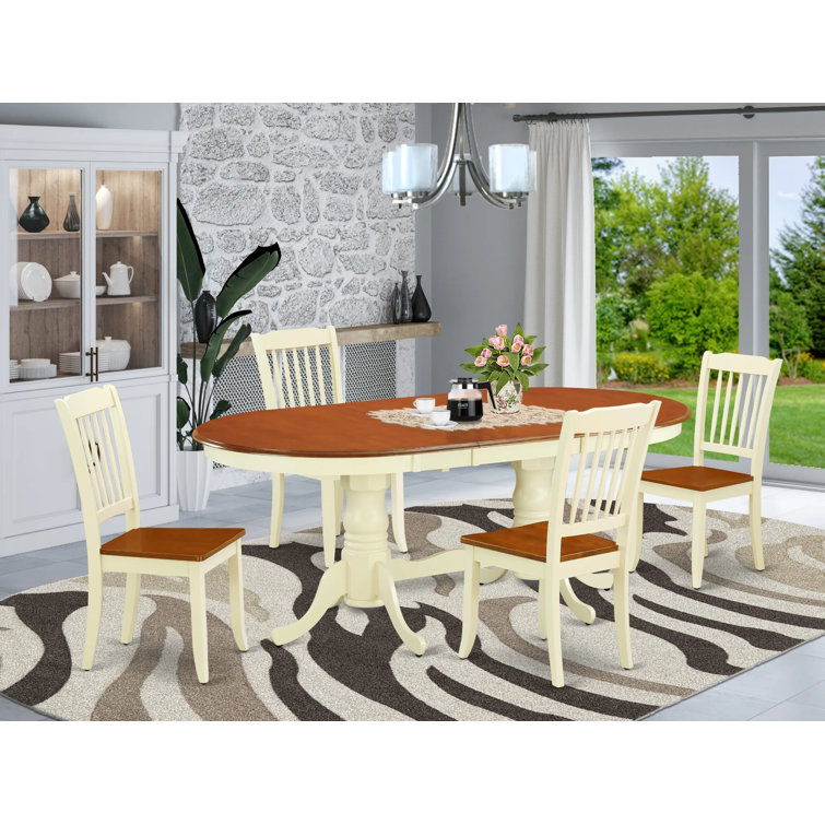 5 Piece Extendable Rubberwood Double Pedestal Dining Set